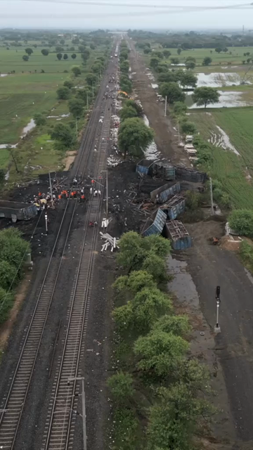 Vertical Aerial View of Train Derailment Accident Site in Damoh Madhya Pradesh