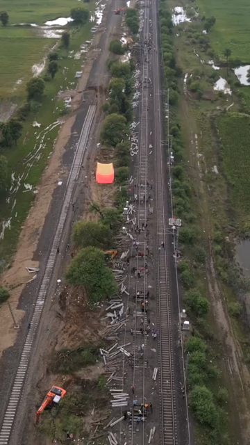 Vertical Aerial View of Train Derailment Accident Site in Damoh Madhya Pradesh