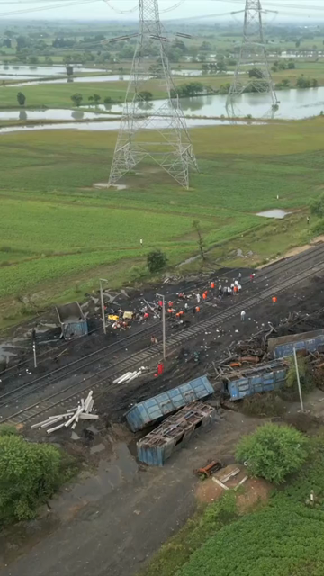 Vertical Aerial View of Train Derailment Accident Site in Damoh Madhya Pradesh