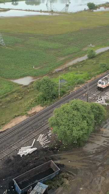 Vertical Aerial View of Train Derailment Accident Site in Damoh Madhya Pradesh