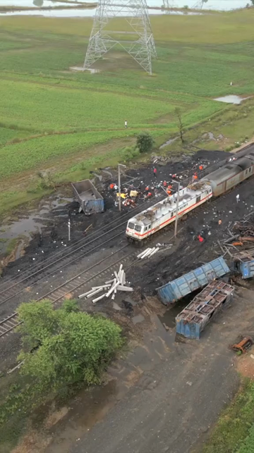 Vertical Aerial View of Train Derailment Accident Site in Damoh Madhya Pradesh