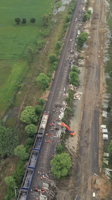 Vertical Aerial View of Train Derailment Accident Site in Damoh Madhya Pradesh