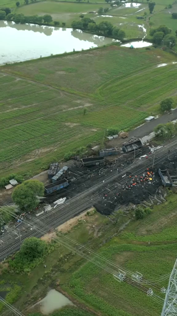 Vertical Aerial View of Train Derailment Accident Site in Damoh Madhya Pradesh