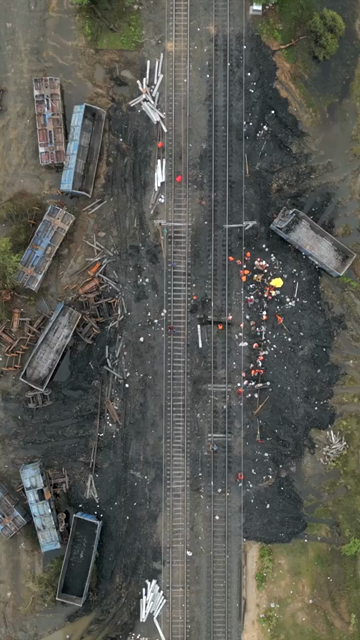 Vertical Aerial View of Train Derailment Accident Site in Damoh Madhya Pradesh
