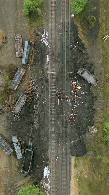 Vertical Aerial View of Train Derailment Accident Site in Damoh Madhya Pradesh