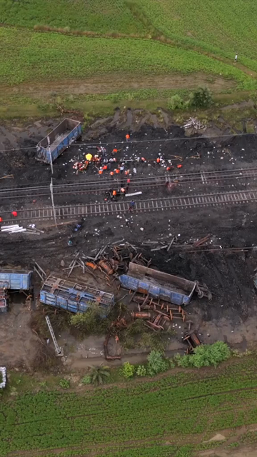 Vertical Aerial View of Train Derailment Accident Site in Damoh Madhya Pradesh