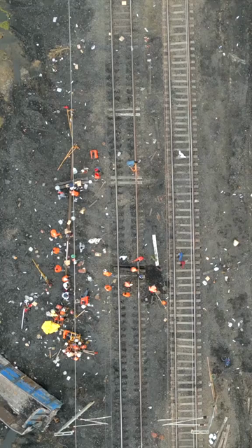 Vertical Aerial View of Train Derailment Accident Site in Damoh Madhya Pradesh