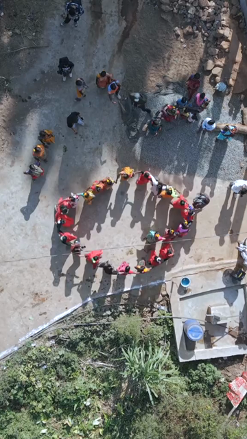 Vertical Aerial View of Tribal Community Dance and Cultural Celebration in Madhya Pradesh India