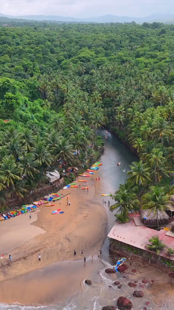 Vertical Aerial View of Tropical Beach and Rocky Coastline in Goa India