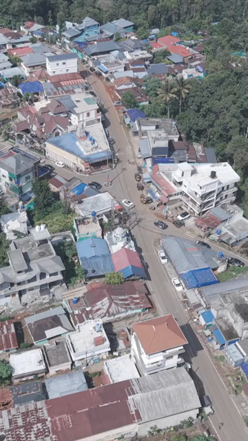 Vertical Aerial View of Tropical Town and Dense Forest in Kerala India
