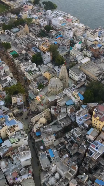 Vertical Aerial View of Udaipur City and Lake Pichola Rajasthan India