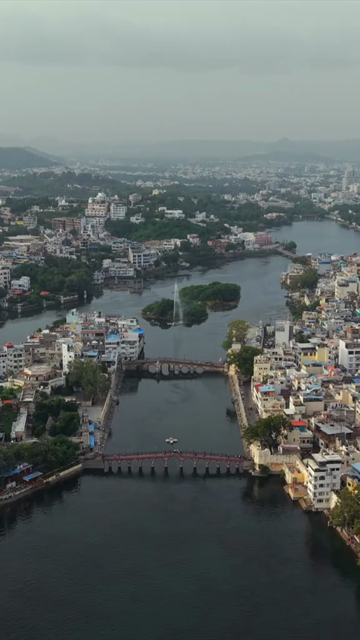Vertical Aerial View of Udaipur City and Lake Pichola Rajasthan India