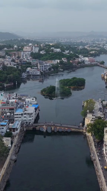 Vertical Aerial View of Udaipur City and Lake Pichola Rajasthan India