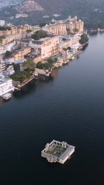 Vertical Aerial View of Udaipur City and Lake Pichola Rajasthan India