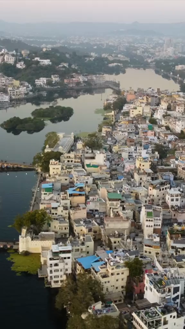 Vertical Aerial View of Udaipur City and Lake Pichola Rajasthan India