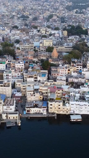 Vertical Aerial View of Udaipur City and Lake Pichola Rajasthan India