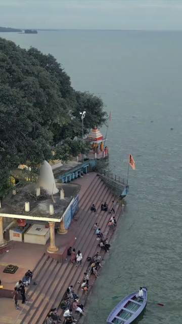 Vertical Aerial View of Upper Lake and Lakeside Temple Bhopal