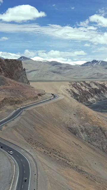 Vertical Aerial View of Vehicle on Mountain Road in Ladakh, India