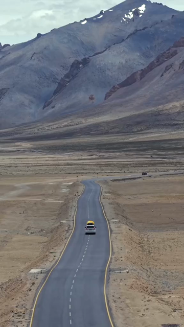 Vertical Aerial View of Vehicle on Mountain Road in Ladakh, India