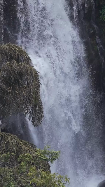 Vertical Aerial View of Vibhuti Waterfall Pool with People Bathing Karnataka