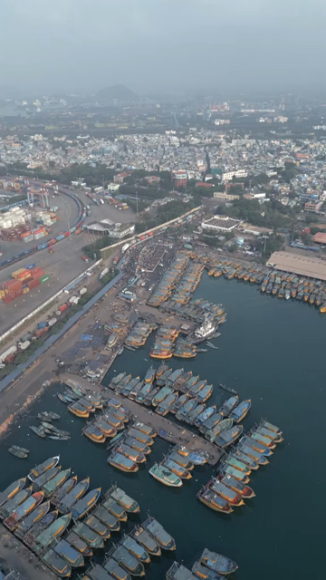 Vertical Aerial View of Visakhapatnam Fishing Harbour Vizag Andhra Pradesh India