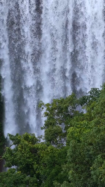 Vertical Aerial View of Waterfall in Misty Green Hills of Maharashtra