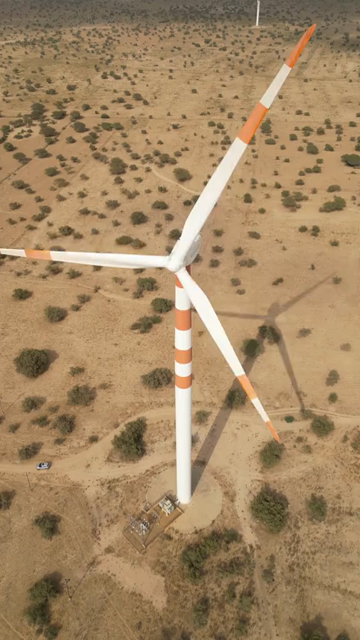 Vertical Aerial View of Wind Turbines at Ramgarh Wind Farm, Rajasthan, India
