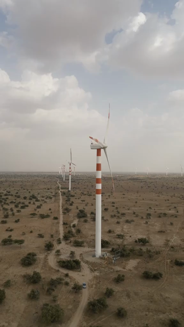 Vertical Aerial View of Wind Turbines at Ramgarh Wind Farm, Rajasthan, India