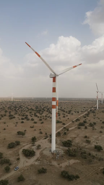 Vertical Aerial View of Wind Turbines at Ramgarh Wind Farm, Rajasthan, India