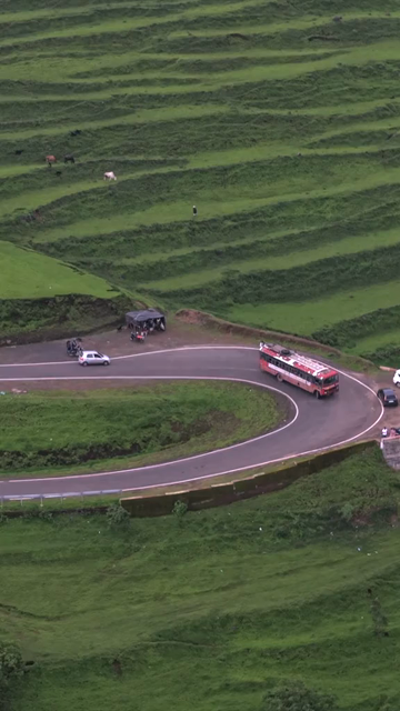 Vertical Aerial View of Winding Mountain Road on Gudhe Panchgani Plateau Sangli Maharashtra