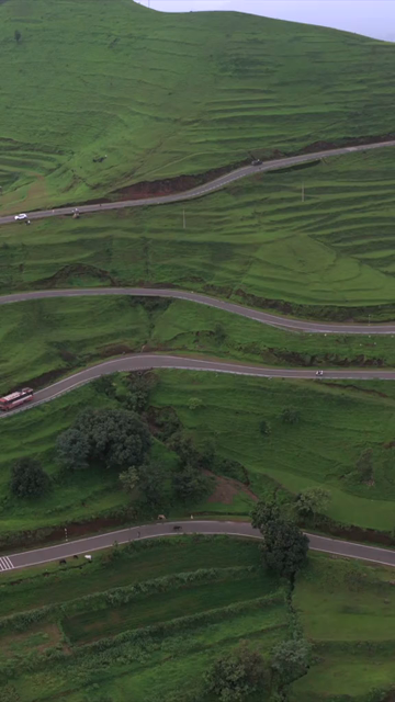 Vertical Aerial View of Winding Mountain Road on Gudhe Panchgani Plateau Sangli Maharashtra