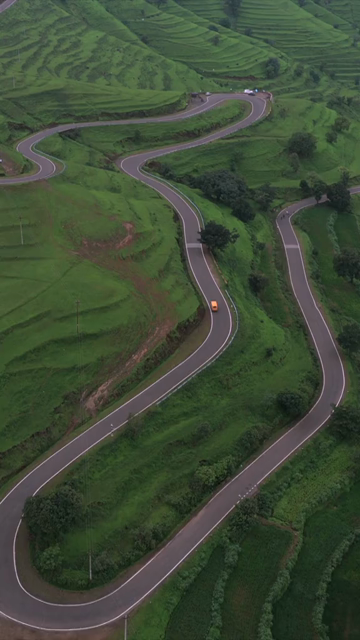 Vertical Aerial View of Winding Mountain Road on Gudhe Panchgani Plateau Sangli Maharashtra