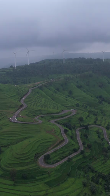 Vertical Aerial View of Winding Mountain Road on Gudhe Panchgani Plateau Sangli Maharashtra