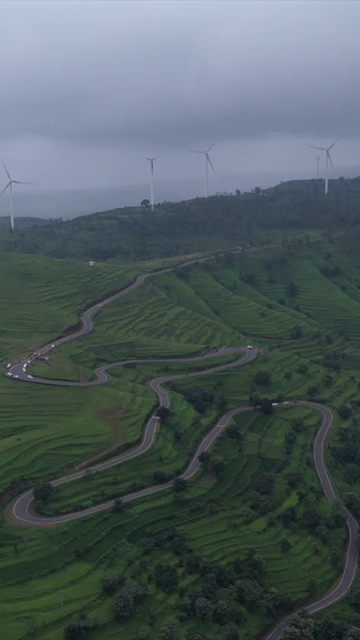 Vertical Aerial View of Winding Mountain Road on Gudhe Panchgani Plateau Sangli Maharashtra
