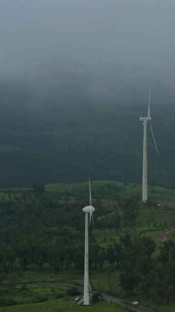 Vertical Aerial View of Windmills on Gudhe Panchgani Plateau Sangli Maharashtra