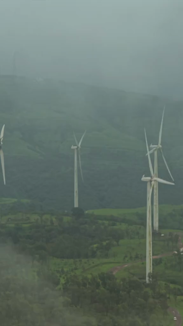 Vertical Aerial View of Windmills on Gudhe Panchgani Plateau Sangli Maharashtra