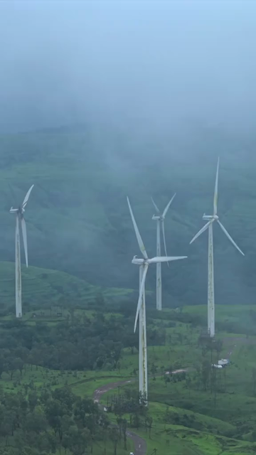 Vertical Aerial View of Windmills on Gudhe Panchgani Plateau Sangli Maharashtra