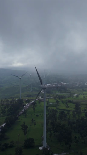 Vertical Aerial View of Windmills on Gudhe Panchgani Plateau Sangli Maharashtra