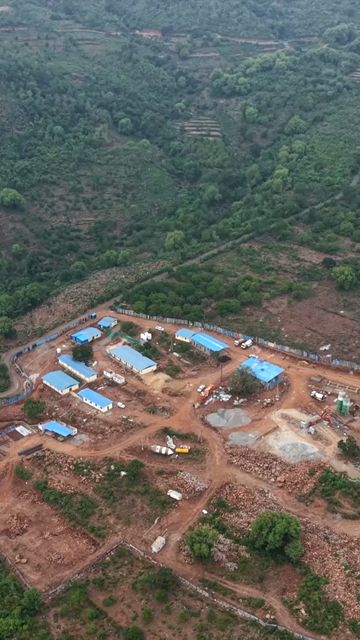 Vertical Aerial View of Kottavalasa–Kirandul Railway Tunnel Construction and Tracks, Andhra Pradesh
