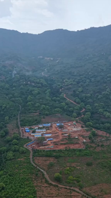 Vertical Aerial View of Kottavalasa–Kirandul Railway Tunnel Construction and Tracks, Andhra Pradesh