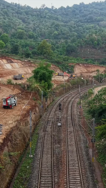 Vertical Aerial View of Kottavalasa–Kirandul Railway Tunnel Construction and Tracks, Andhra Pradesh