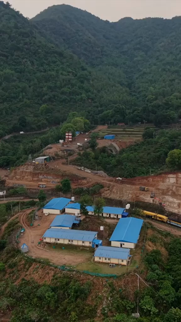 Vertical Aerial View of Kottavalasa–Kirandul Railway Tunnel Construction and Tracks, Andhra Pradesh