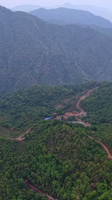 Vertical Aerial View of Kottavalasa–Kirandul Railway Tunnel Construction and Tracks, Andhra Pradesh