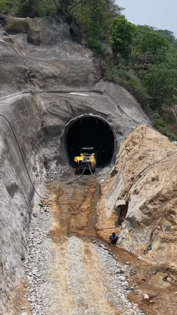 Vertical Aerial View of Kottavalasa–Kirandul Railway Tunnel Construction and Tracks, Andhra Pradesh