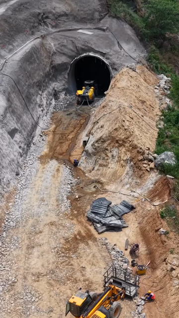 Vertical Aerial View of Kottavalasa–Kirandul Railway Tunnel Construction and Tracks, Andhra Pradesh