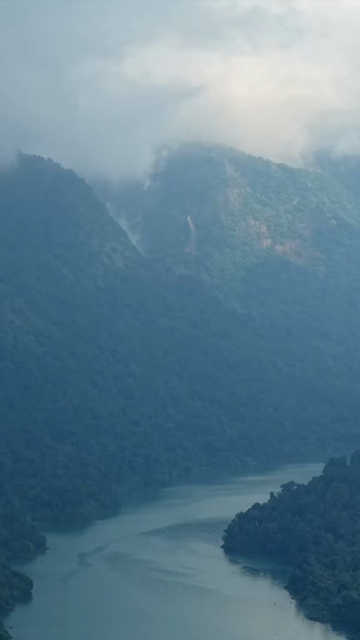 Vertical Aerial View of Sharavathi Valley, River, Misty Forested Mountains Karnataka