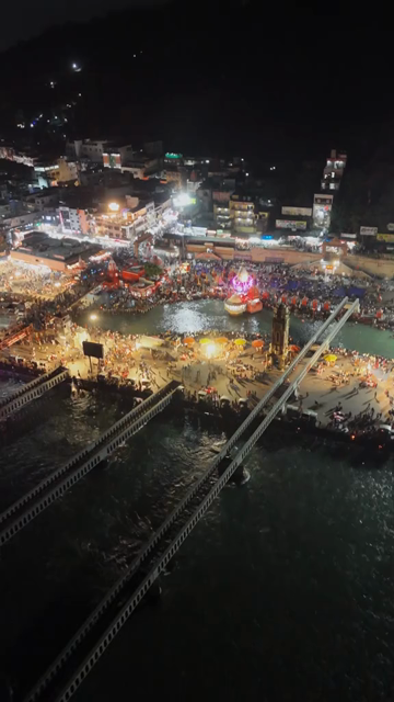 Vertical Night Aerial View of Har Ki Pauri Haridwar Uttarakhand India