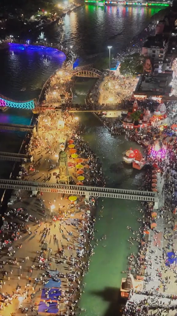 Vertical Night Aerial View of Har Ki Pauri Haridwar Uttarakhand India