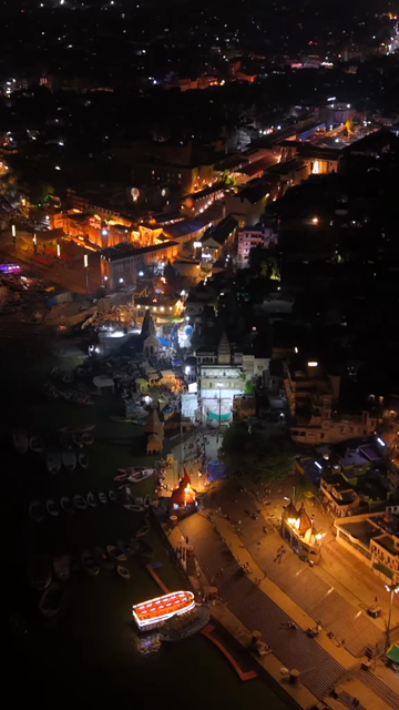 Vertical Night Aerial View of Kashi Varanasi India