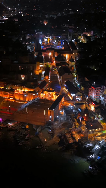 Vertical Night Aerial View of Kashi Varanasi India